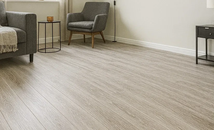 Grey wood-effect flooring in a living room
